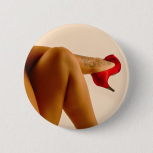 Woman's Crossed Bare Legs with Red High Heels 6 Cm Round Badge