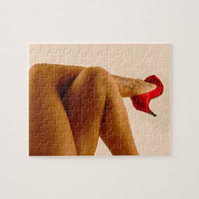 Woman's Crossed Bare Legs with Red High Heels Jigsaw Puzzle (Horizontal)