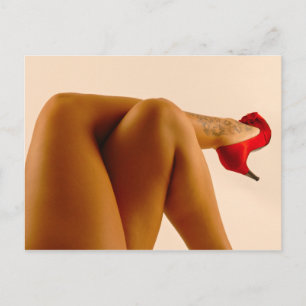 Woman's Crossed Bare Legs with Red High Heels Postcard