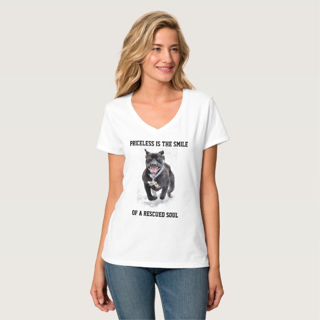 Womans Dog Rescue V Neck T-Shirt (Front Full)