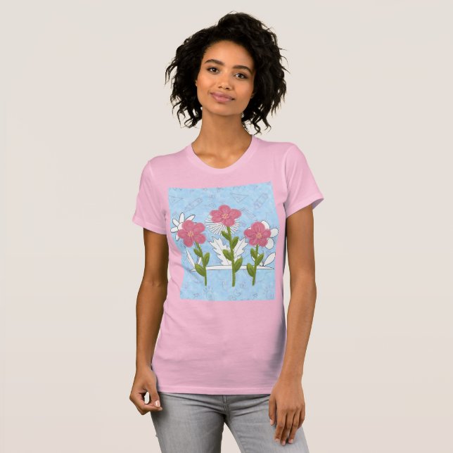 womans drawing colouring flowers shirt (Front Full)