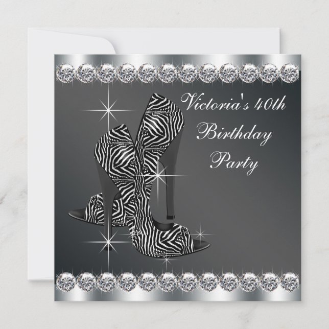 Womans Elegant Black 40th Birthday Party Invitation (Front)