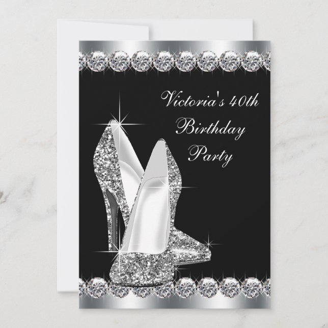 Womans Elegant Black Birthday Party Invitation (Front)