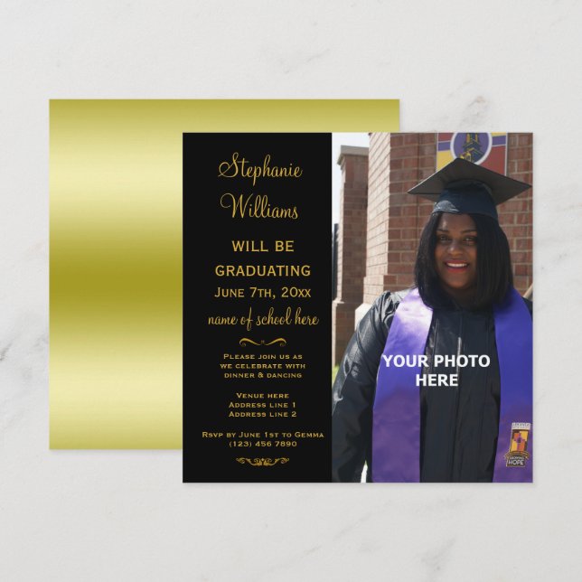 Woman's Elegant Classy Photo Graduation Invitation (Front/Back)