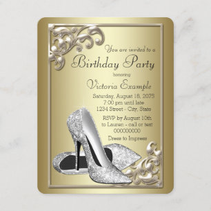 Womans Elegant Ivory and Gold Birthday Party Invitation