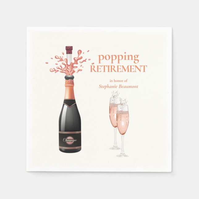 Woman's Elegant Popping Champagne Retirement Napkin (Front)