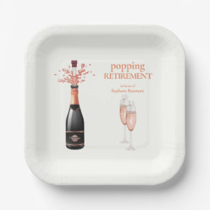 Woman's Elegant Popping Champagne Retirement Paper Plate