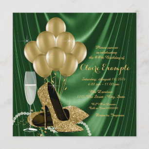Womans Emerald Green and Gold Birthday Party Invitation