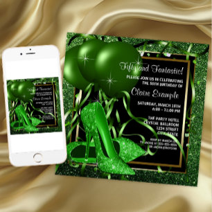 Womans Emerald Green High Heel Shoe Birthday Party Invitation