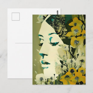 Womans Face and Flowers Collage Postcard