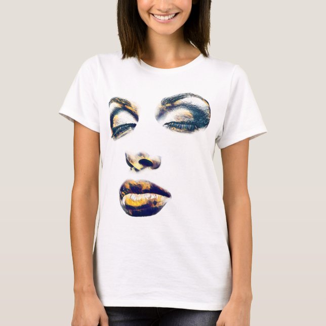 Womans Face Gold Makeup beauty Abstract original  T-Shirt (Front)