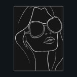 Woman's Face in Sunglasses Line Art Retro Black  Postcard<br><div class="desc">Black background with a woman's face wearing sunglasses using white line art retro design. Send a little love to any woman/girl in your life. Celebrate International Women's Day. Great motivational, inspirational gift to send in the post to a friend, graduate, loved one or work colleague or for a cool piece...</div>