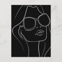 Woman's Face in Sunglasses Line Art Retro Black 