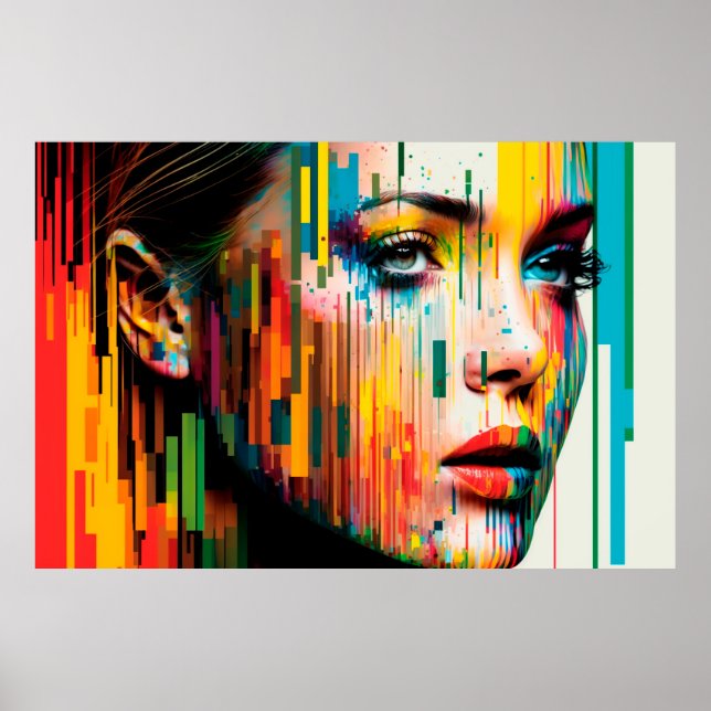 Woman's Face Made of Colour Bars Portrait Poster (Front)