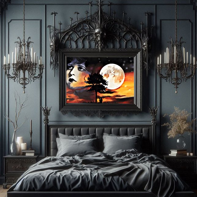 Womans face moon tree silhouette abstract art canvas print (Creator Uploaded)