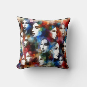 womans faces abstract watercolors pop art  cushion