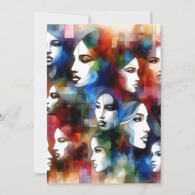 womans faces abstract watercolors pop art  holiday card (Front)
