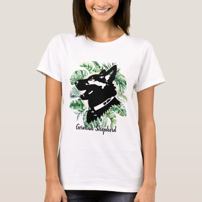  Womans Floral German Shepherd T-Shirt (Front)