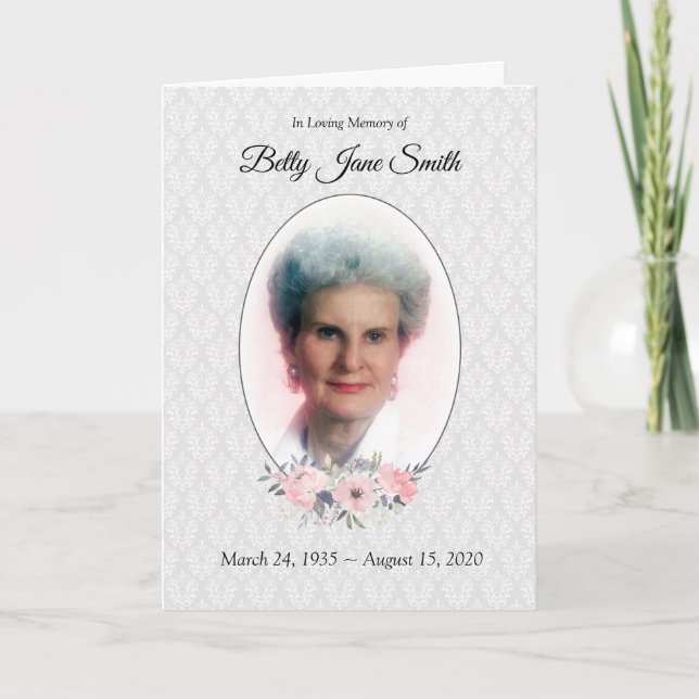 Woman's Funeral Program | Pink Floral Card (Front)
