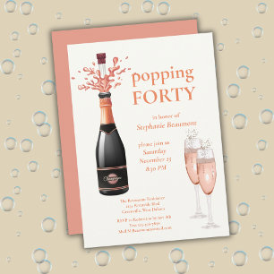 Woman's Funny Popping Champagne 40th Birthday Invitation