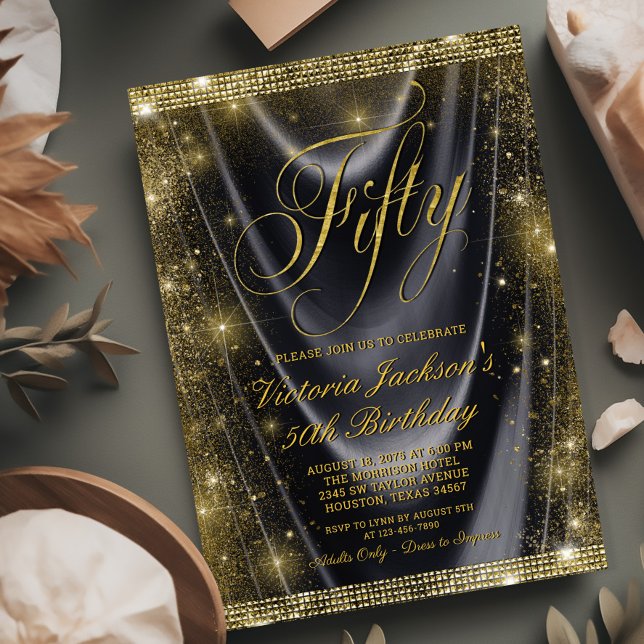 Womans Glam Black Gold 50th Birthday Invitation (Need a different number? Simply send us a message.)