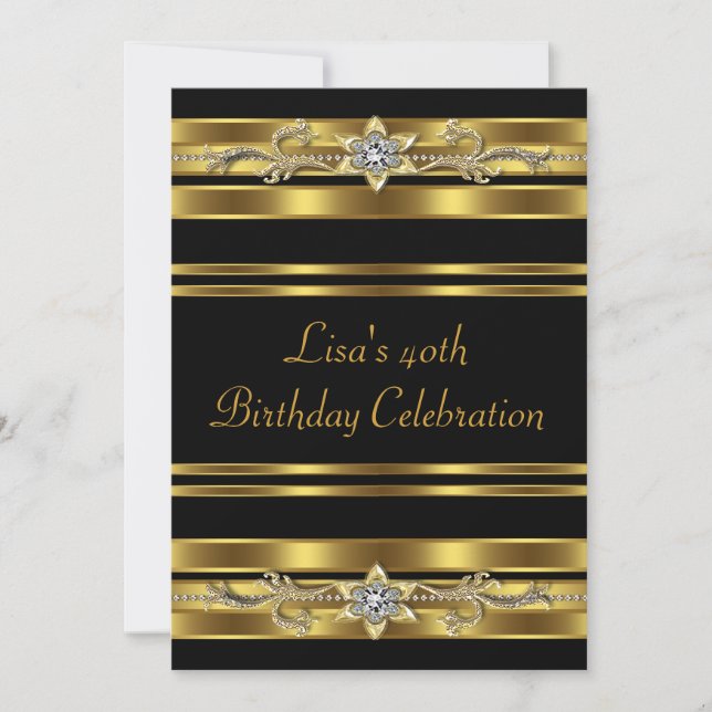 Womans Gold Black 40th Birthday Party Invitation (Front)