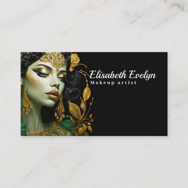 Woman's Gold Jewellery with Green Floral Touch h67 Business Card (Front)