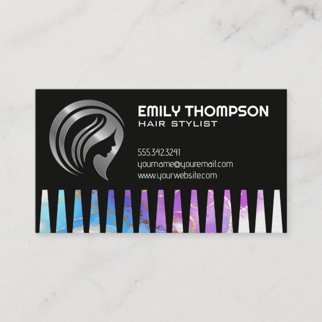 Womans Hair Logo | Watercolor Business Card (Front)