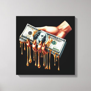 womans hand 100 dollar bill liquid gold dripping  canvas print