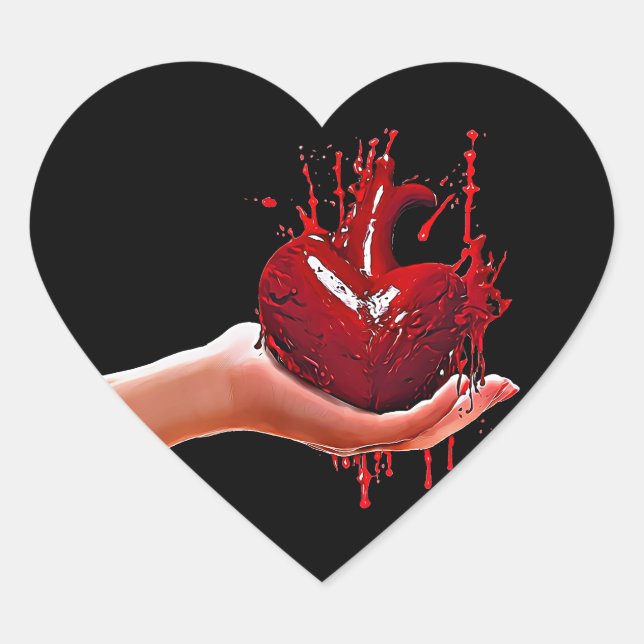 womans hand holding bloody Heart heartbreak  Art Heart Sticker (Front)