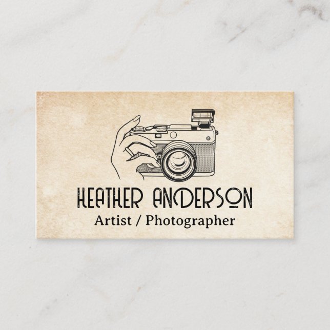 Womans Hand Holding Camera Business Card (Front)