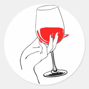 Womans hand holding wine glass art classic round sticker