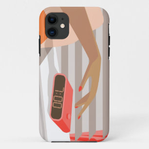 Womans hand pushing on alarm clock snooze button Case-Mate iPhone case