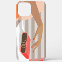 Womans hand pushing on alarm clock snooze button