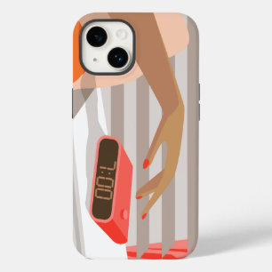 Womans hand pushing on alarm clock snooze button Case-Mate iPhone 14 case