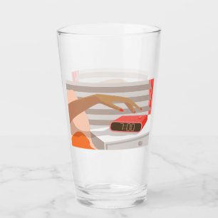 Womans hand pushing on alarm clock snooze button glass