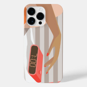 Womans hand pushing on alarm clock snooze button iPhone 14 pro max case