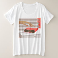 Womans hand pushing on alarm clock snooze button