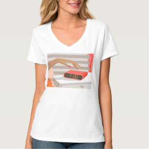 Womans hand pushing on alarm clock snooze button T-Shirt