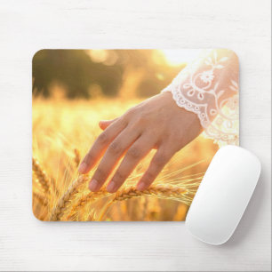Woman's Hand Touching Wheat Tassels Mouse Pad
