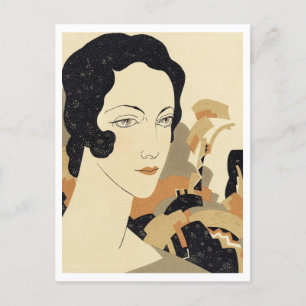 Woman's head (1931) fashion illustration postcard
