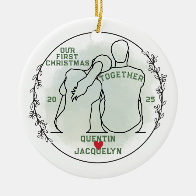Woman's Head on Man's Shoulder - First Christmas Ceramic Tree Decoration (Front)