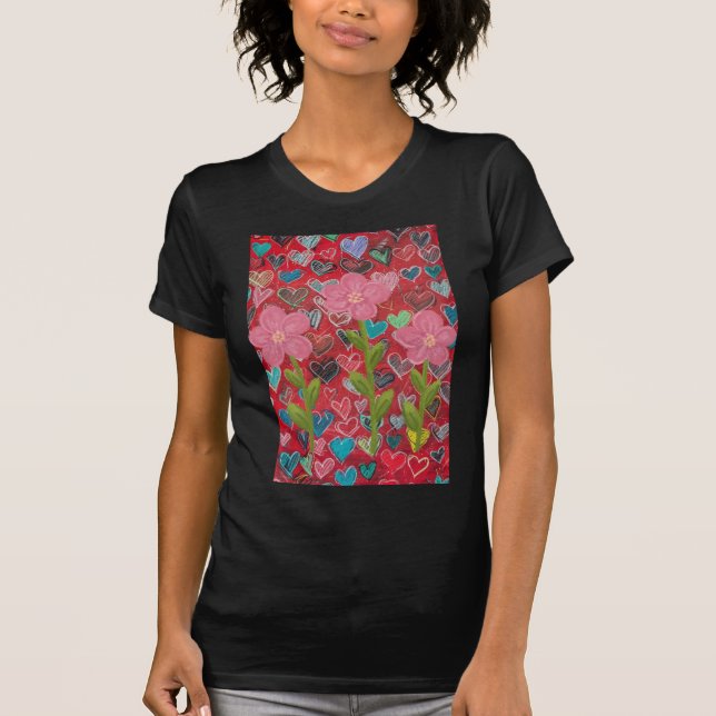 womans hearts flowers T-Shirt (Front)