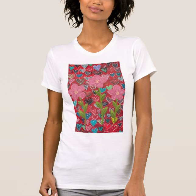 womans hearts flowers T-Shirt (Front)