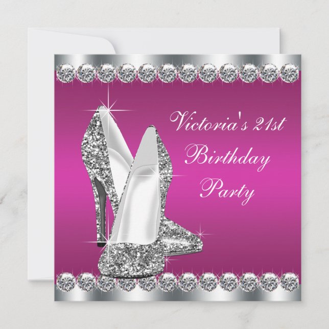 Womans Hot Pink 21st Birthday Party Invitation (Front)