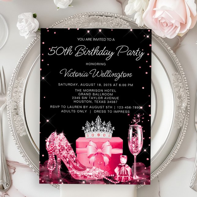 Womans Hot Pink Any Number Birthday Party Invitation (Creator Uploaded)