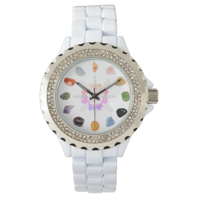 *~* Woman's Lotus Om Crystal Grid Chakra Stones Watch (Front)
