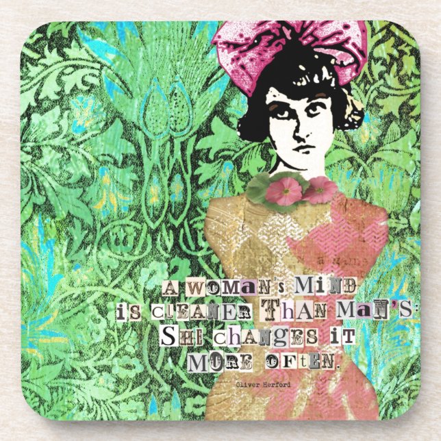 Womans Mind Digital Collage Green Background Coaster (Front)