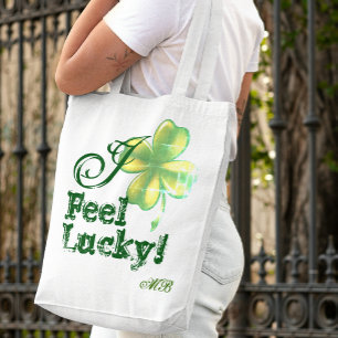 Woman's Monogram, I Feel Lucky, Shamrock Tote Bag