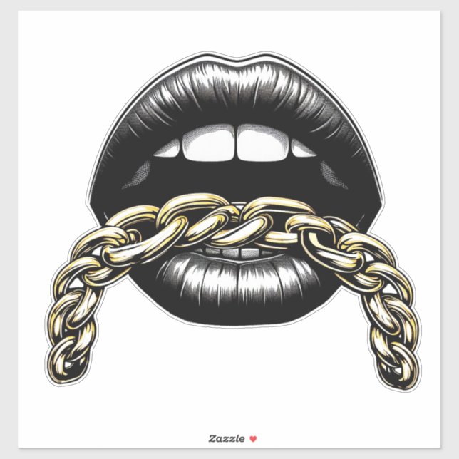 womans mouth lips with gold chain art illustration (Sheet)